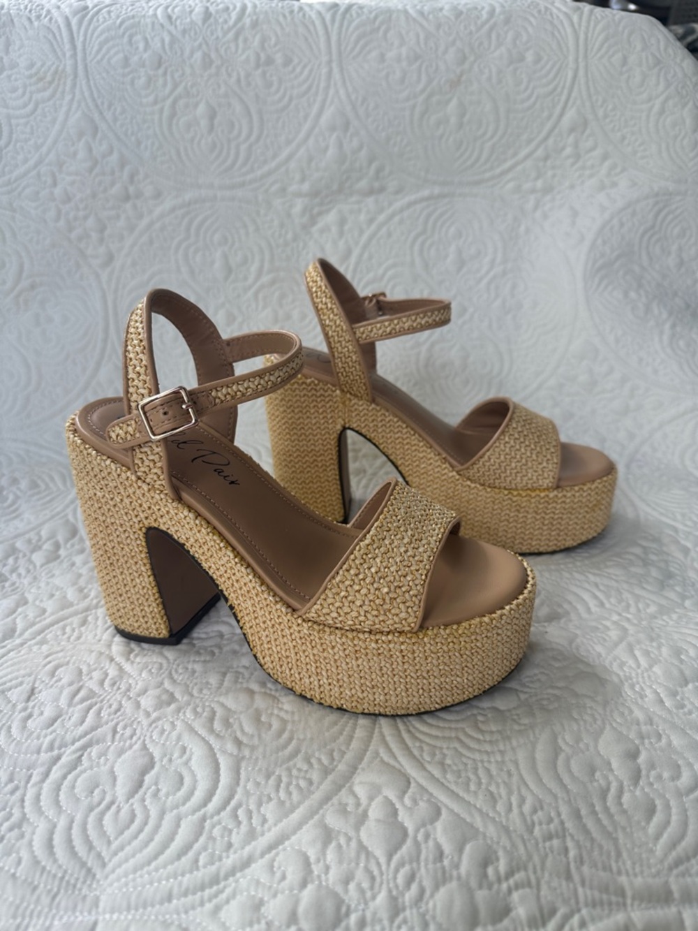 Wild Pair Woven Platform Sandals in Beige